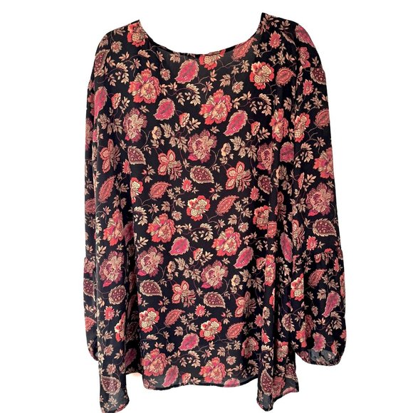 Maurices Black Floral Tunic Top Blouse - Plus Size 4 - Picture 2 of 8